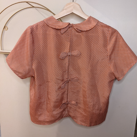 PeterPan Collar Orange w/white dots Bow Blouse - Picture 5 of 5